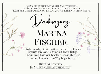 Traueranzeige von Marina Fischer von Südthüringer Presse