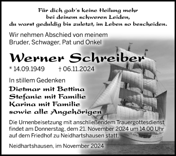 Traueranzeige von Werner Schreiber von Südthüringer Presse