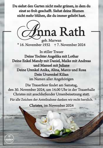Traueranzeige von Anna Rath von Südthüringer Presse