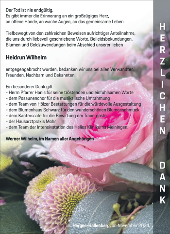Traueranzeige von Heidrun Wilhelm von Südthüringer Presse