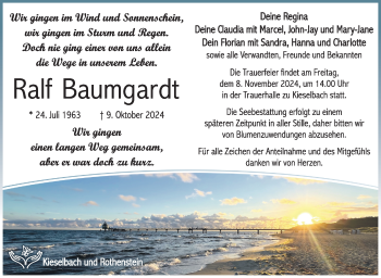 Traueranzeige von Ralf Baumgardt von Südthüringer Presse
