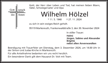 Traueranzeige von Wilhelm Hölzel von Frankenpost