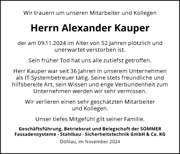 Traueranzeige von Alexander Kauper von Frankenpost