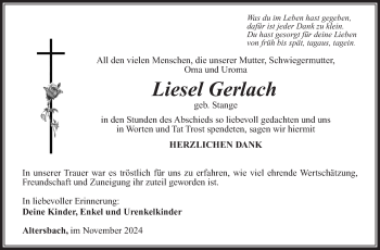 Traueranzeige von Liesel Gerlach von Südthüringer Presse