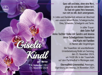 Traueranzeige von Gisela Kindl von Südthüringer Presse