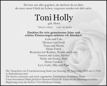 Traueranzeige von Toni Holly von Neue Presse Coburg