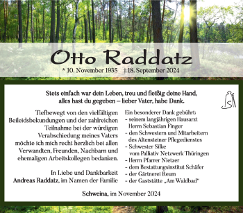 Traueranzeige von Otto Raddatz von Südthüringer Presse