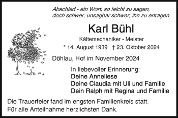 Traueranzeige von Karl Bühl von Frankenpost