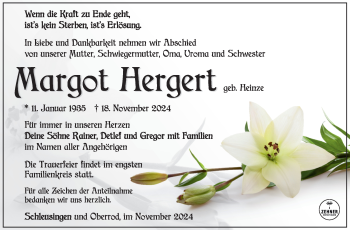 Traueranzeige von Margot Hergert von Südthüringer Presse