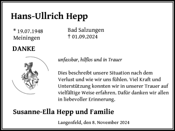 Traueranzeige von Hans-Ullrich Hepp von Südthüringer Presse