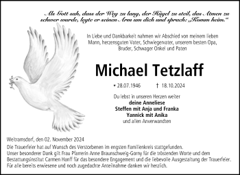 Traueranzeige von Michael Tetzlaff von Neue Presse Coburg