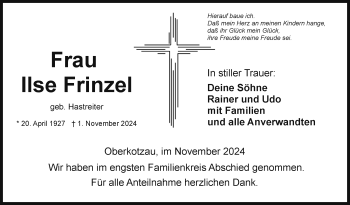 Traueranzeige von Ilse Frinzel von Frankenpost