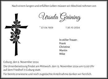 Traueranzeige von Ursula Grüning von Neue Presse Coburg