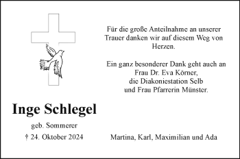 Traueranzeige von Inge Schlegel von Frankenpost