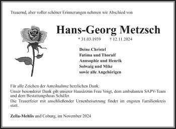 Traueranzeige von Hans-Georg Metzsch von Südthüringer Presse
