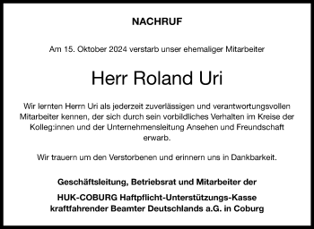 Traueranzeige von Roland Uri von Neue Presse Coburg