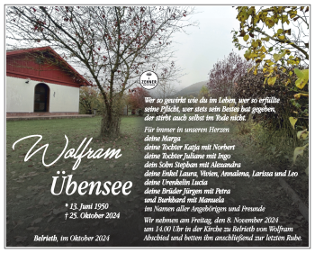 Traueranzeige von Wolfram Übensee von Südthüringer Presse