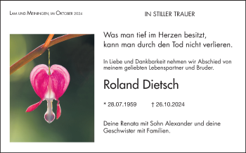 Traueranzeige von Roland Dietsch von Südthüringer Presse