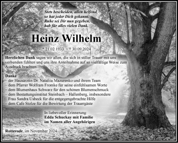 Traueranzeige von Heinz Wilhelm von Südthüringer Presse
