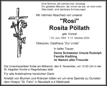 Traueranzeige von Rosita Pöllath von Frankenpost