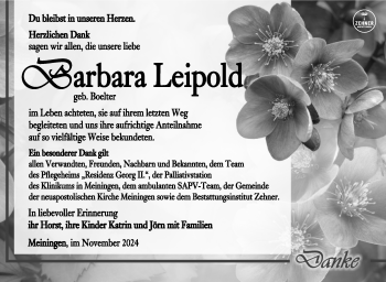Traueranzeige von Barbara Leipold von Südthüringer Presse