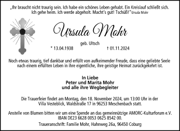 Traueranzeige von Ursula Mohr von Neue Presse Coburg