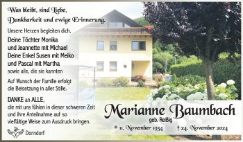 Traueranzeige von Marianne Baumbach von Südthüringer Presse