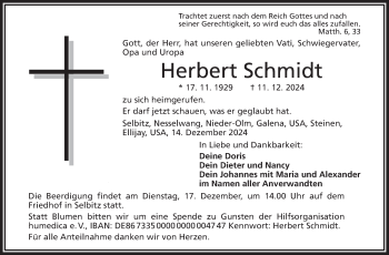 Traueranzeige von Herbert Schmidt von Frankenpost