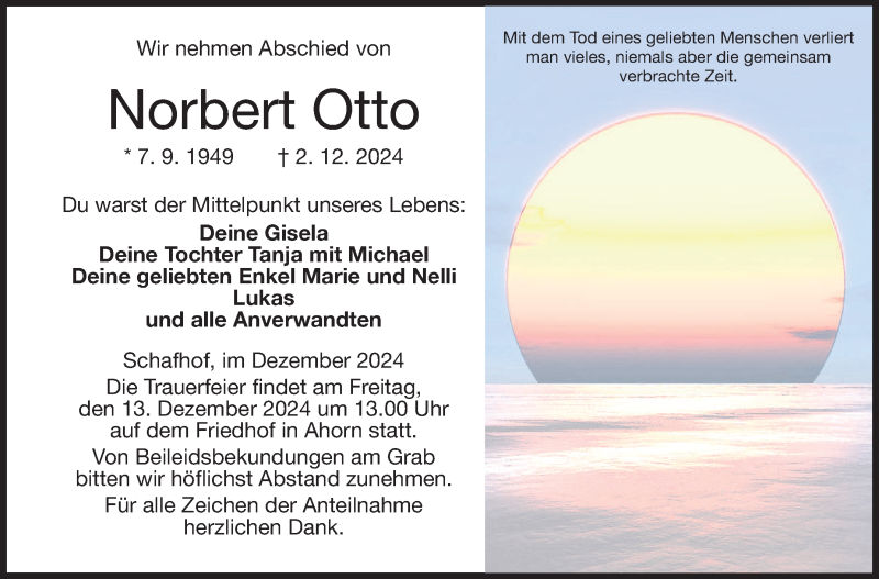  Traueranzeige für Norbert Otto vom 07.12.2024 aus Neue Presse Coburg