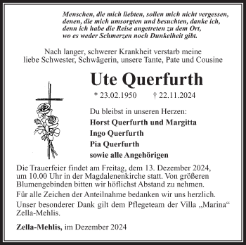 Traueranzeige von Ute Querfurth von Südthüringer Presse