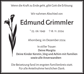 Traueranzeige von Edmund Grimmler von Frankenpost