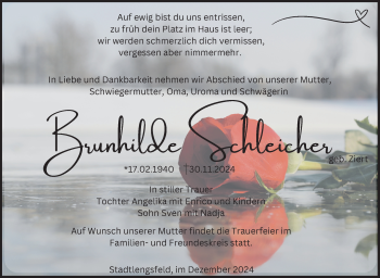 Traueranzeige von Brunhilde Schleicher von Südthüringer Presse