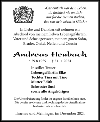 Traueranzeige von Andreas Heubach von Südthüringer Presse