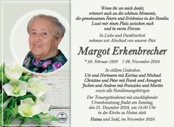 Traueranzeige von Margot Erkenbrecher von Südthüringer Presse