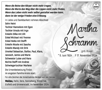 Traueranzeige von Martha Schramm von Südthüringer Presse