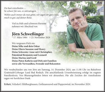 Traueranzeige von Jörn Schweßinger von Südthüringer Presse
