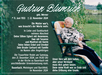 Traueranzeige von Gudrun Blumrich von Südthüringer Presse