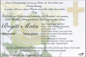 Traueranzeige von Brigitte Merten von Südthüringer Presse