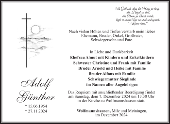 Traueranzeige von Adolf Günther von Südthüringer Presse