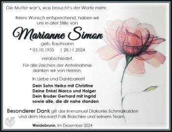 Traueranzeige von Marianne Simon von Südthüringer Presse