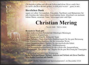Traueranzeige von Christian Mehring von Südthüringer Presse