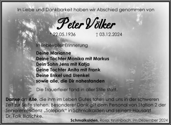 Traueranzeige von Peter Völker von Südthüringer Presse