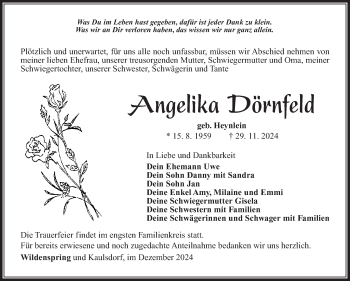 Traueranzeige von Angelika Dörnfeld von Südthüringer Presse