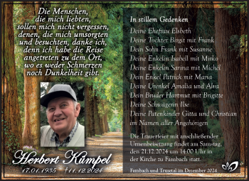 Traueranzeige von Herbert Kümpel von Südthüringer Presse