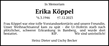 Traueranzeige von Erika Köppel von Frankenpost
