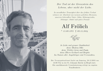 Traueranzeige von Alf Frölich von Südthüringer Presse