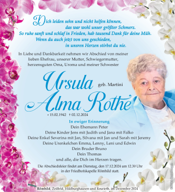 Traueranzeige von Ursula Rothe von Südthüringer Presse