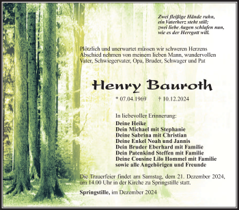 Traueranzeige von Henry Bauroth von Südthüringer Presse