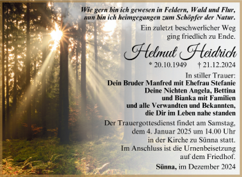Traueranzeige von Helmut Heidrich von Südthüringer Presse