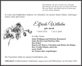 Traueranzeige von Elfriede Wilhelm von Südthüringer Presse
